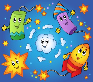 Cartoon fireworks theme 1 clipart