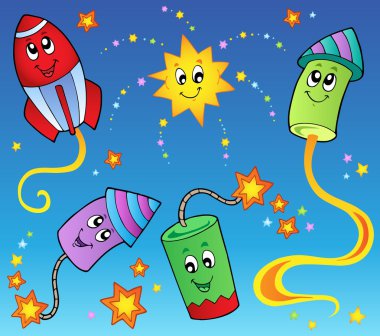 Cartoon fireworks theme 2 clipart