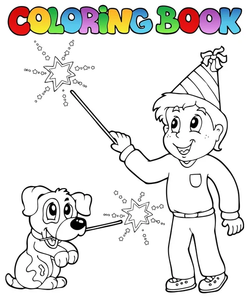 Coloring book boy with sparkler — Stock Vector