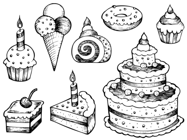 Sütemények rajzok gyűjteménye — Stock Vector