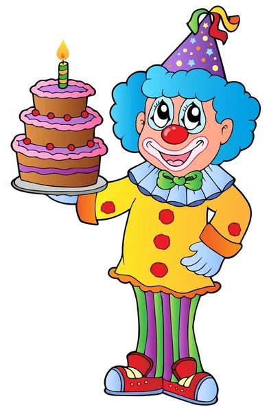 Clown de bande dessinée avec gâteau — Image vectorielle