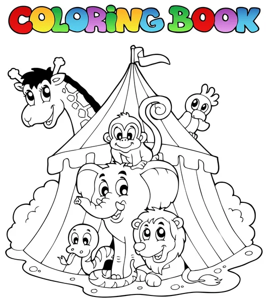 Coloring book animals in tent — Stock Vector
