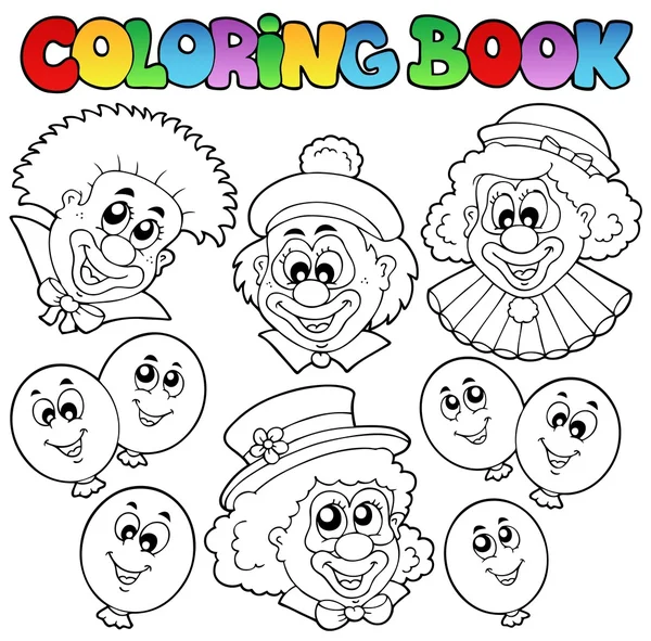 Coloring book with funny clowns — Stock Vector