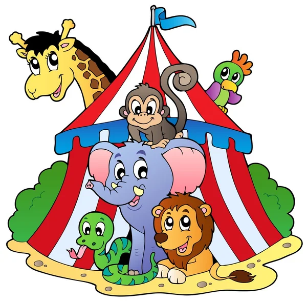 Varios animales en carpa de circo — Vector de stock