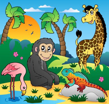 African scenery with animals 5 clipart