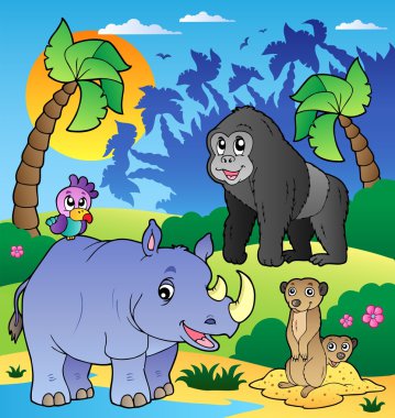 African scenery with animals 6 clipart