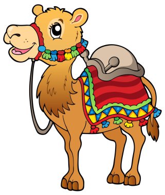 Cartoon camel with saddlery clipart