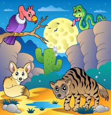 Desert scene with various animals 2 clipart