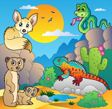 Desert scene with various animals 4 clipart