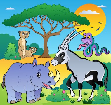 Savannah scenery with animals 1 clipart