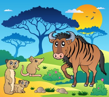 Savannah scenery with animals 3 clipart