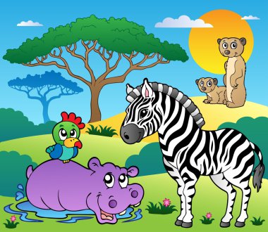 Savannah scenery with animals 4 clipart