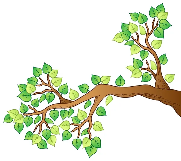 Caricature branche d'arbre avec feuilles 1 — Image vectorielle