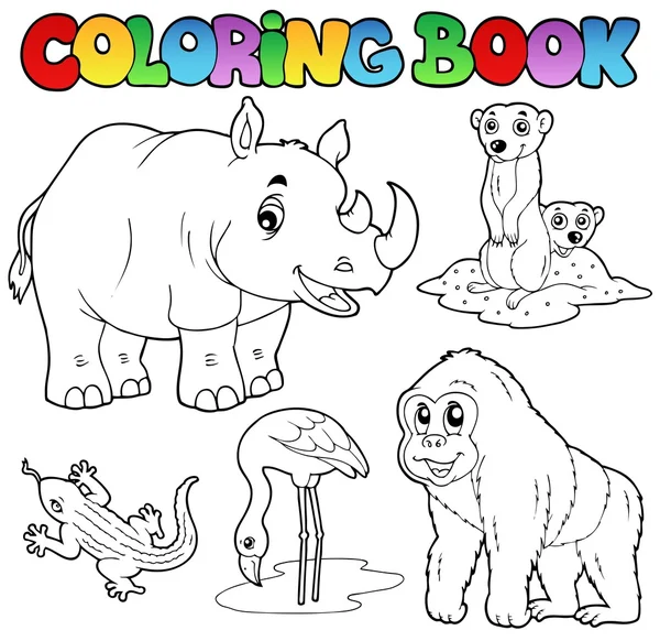Colorir livro zoológico animais conjunto 1 — Vetor de Stock