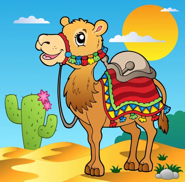 Сцена пустелі з верблюдом — стоковий вектор