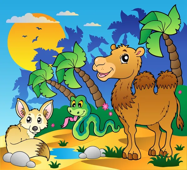 Desert scene with various animals 1 — Stock Vector