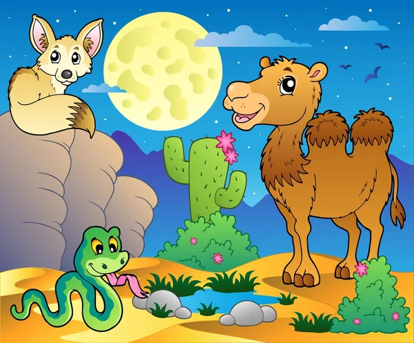 様々 な動物 3 と砂漠のシーン — ストックベクタ