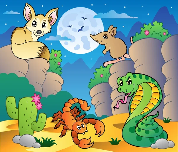 Woestijn scène met verschillende dieren 5 — Stockvector