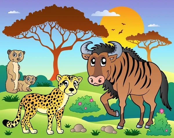 Paysage de savane avec des animaux 5 — Image vectorielle