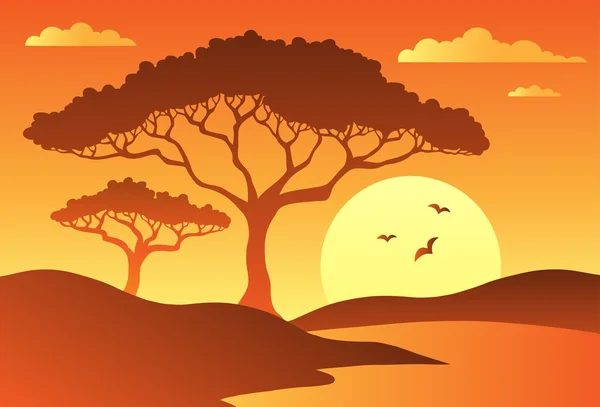 Paysage de savane avec arbres 1 — Image vectorielle