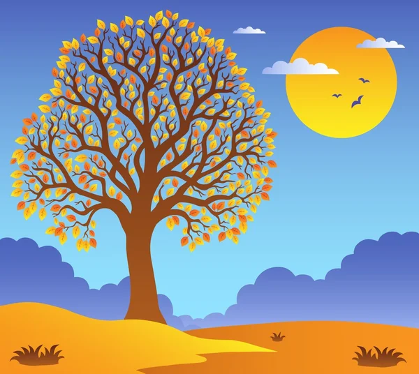 Paesaggio con albero frondoso 2 — Vettoriale Stock