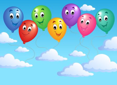 Blue sky with inflatable balloons 2 clipart