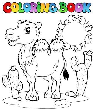 Coloring book desert with camel 2 clipart