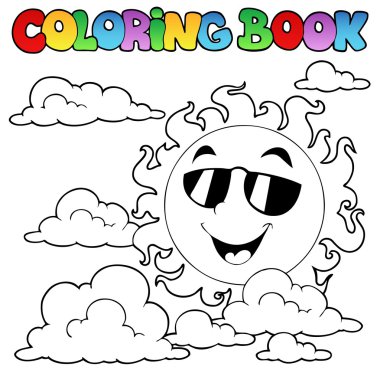 Coloring book with Sun and clouds 1 clipart