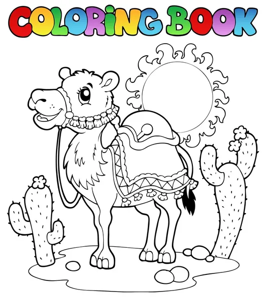 Livro para colorir deserto com camelo 1 — Vetor de Stock