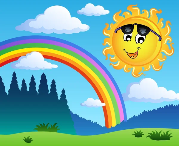 景观与彩虹与太阳 1 — 图库矢量图片