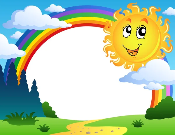 Rainbow ile Peyzaj ve 2 güneş — Stok Vektör