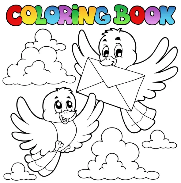 Coloring book birds with envelope — Stock Vector