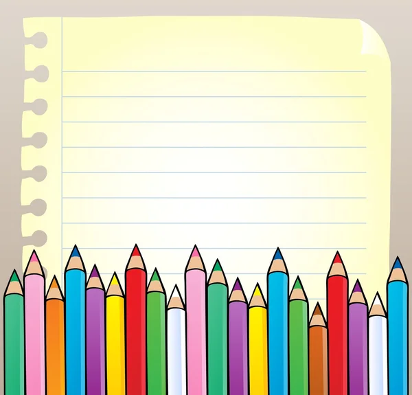 Página em branco do bloco de notas com lápis de cor —  Vetores de Stock