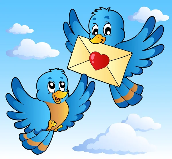Dos pájaros lindos con carta de amor 1 — Vector de stock