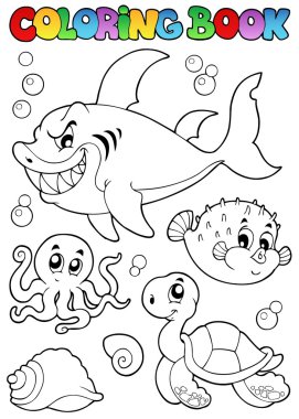 Coloring book various sea animals 1 clipart