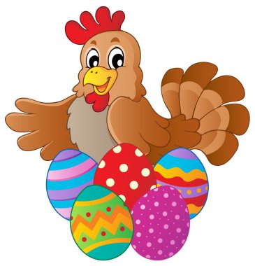 Hen with various Easter eggs clipart