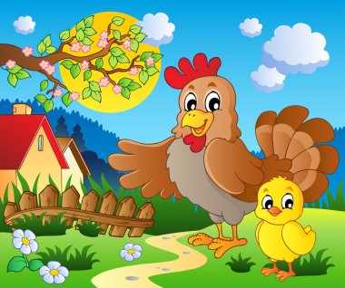 Scene with spring season theme 1 clipart