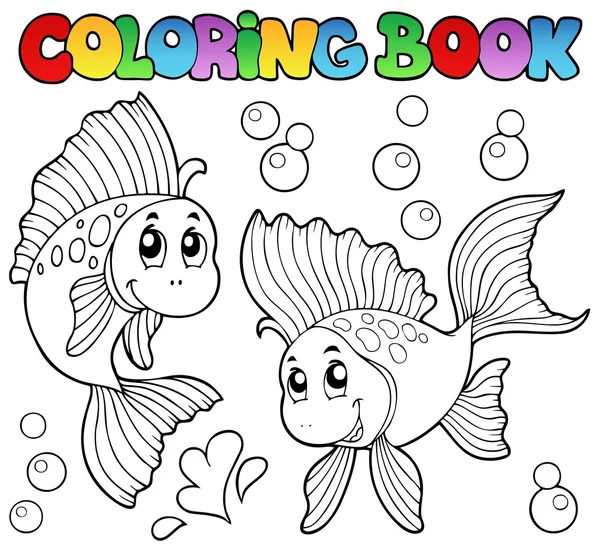 Coloring book two cute goldfishes — Stock Vector