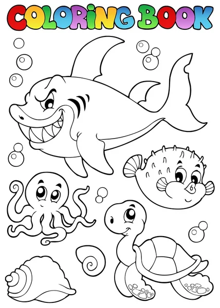 Coloring book various sea animals 1 — Stock Vector