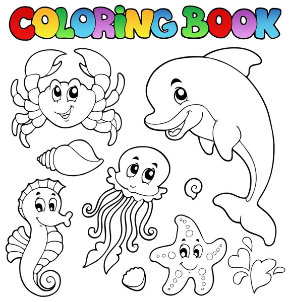 Χρωματίζοντας βιβλίο διάφορα θαλάσσια ζώα 2 Διάνυσμα Αρχείου