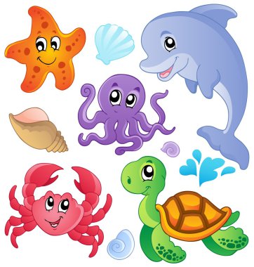 Sea fishes and animals collection 3 clipart