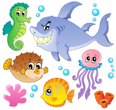 Sea fishes and animals collection 4 clipart