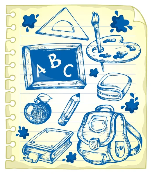 Página del bloc de notas con dibujos escolares 1 — Vector de stock