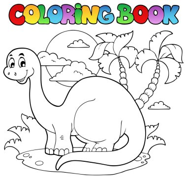 Coloring book dinosaur scene 1 clipart