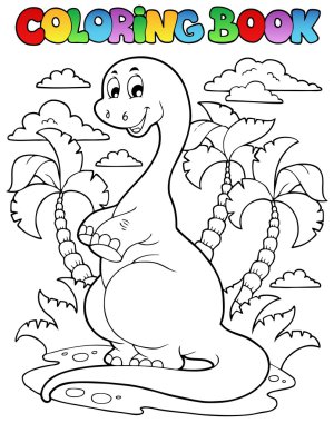 Coloring book dinosaur scene 2 clipart