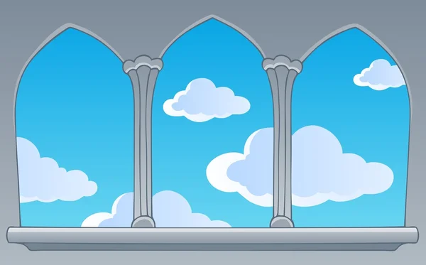 Hrad okno zobrazit na modré obloze — Stockový vektor