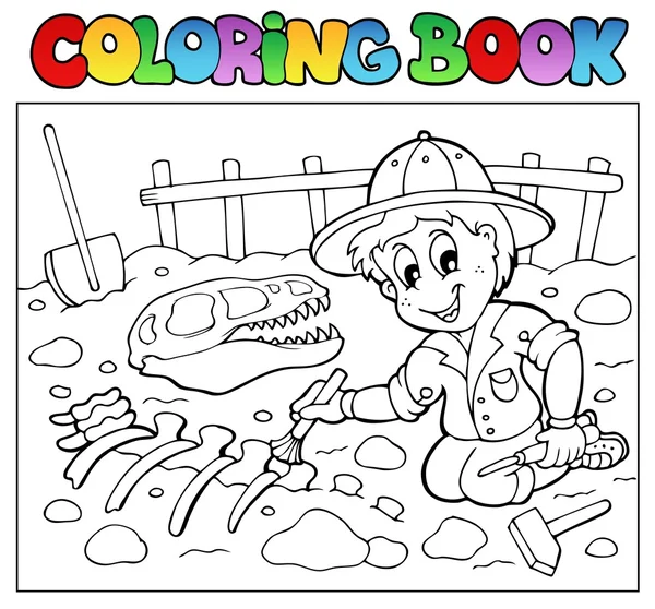 Libro para colorear excavadora de dinosaurios — Vector de stock