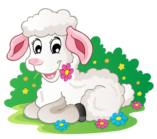 用鲜花可爱小羊 — 图库矢量图片
