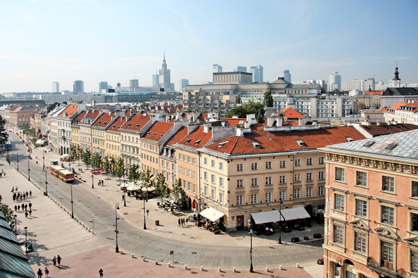 Krakowskie Przedmiescie street . Tourist place in Warsaw against city center.