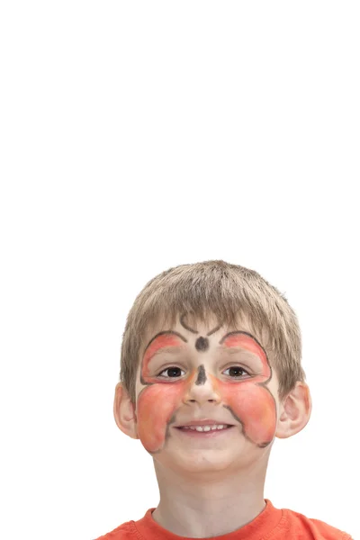 Pojke med fjäril i ansiktet — Stockfoto